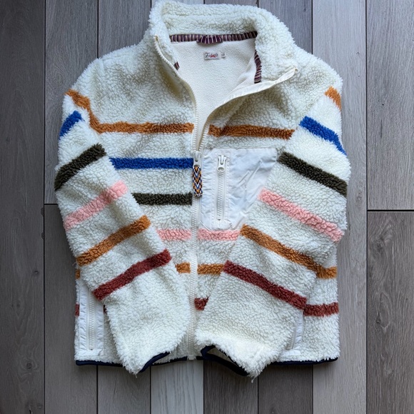 Faherty Sherpa Fleece Jacket Striped Multi Color Zip Up Size S Cozy - Picture 2 of 10